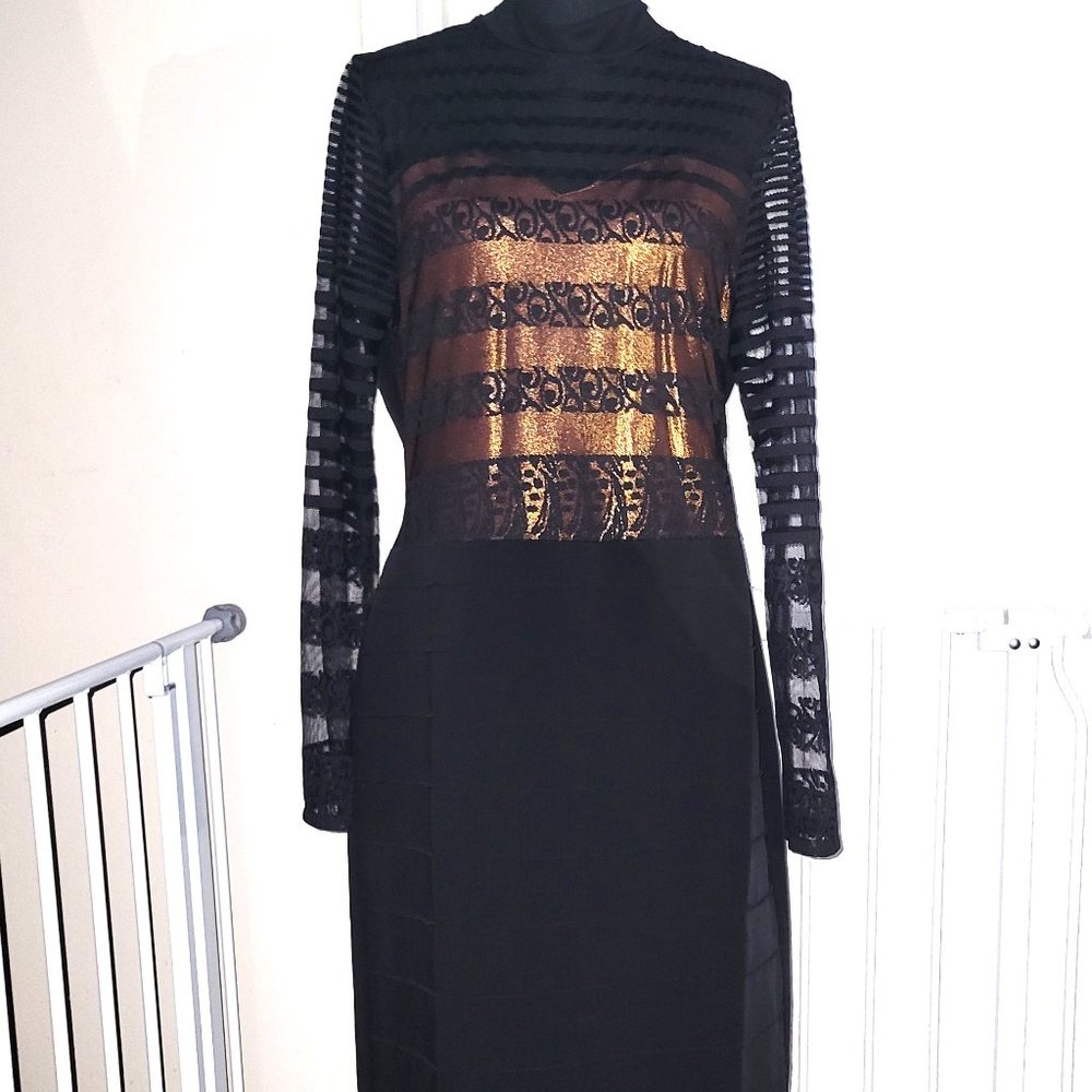 NWT! ELLEI Bronze/Black Overlay Dress - EU 48/ US XL